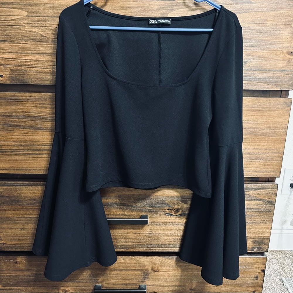 Black Zara Top Flared Sleeve